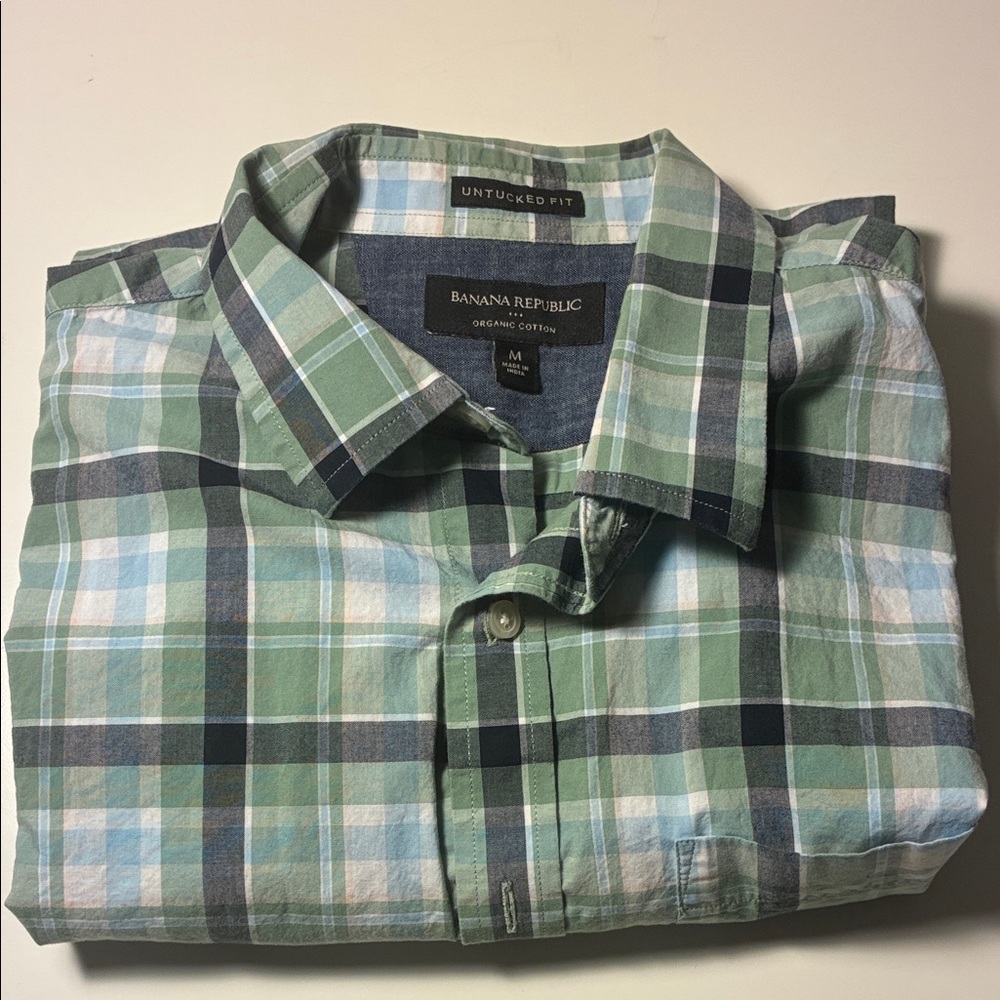 Banana Republic Blue and Green Plaid Casual Shirt